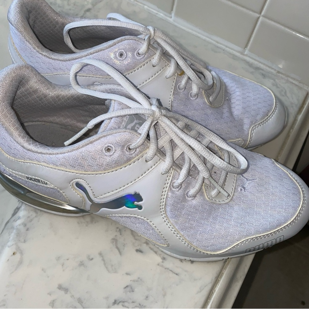 Puma White and Silver Athletic Sneakers NWOB